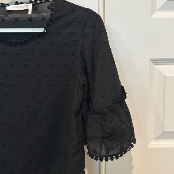 See by Chloe Black Embroidered Flare Sleeve Blouse Size 34 (Size 2) - Picture 5 of 12